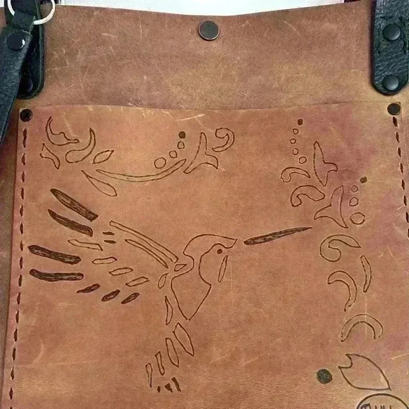 Fidflebug Leather Goods English Tan Leather Tote Hummingbird - Picture 2 of 7